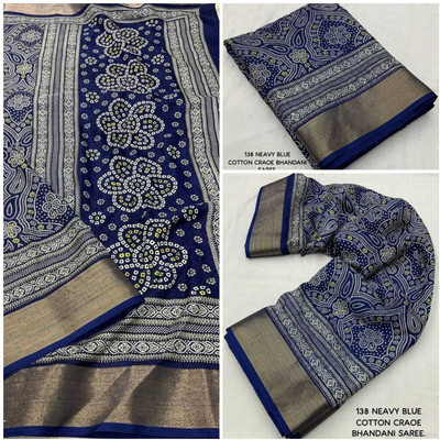 J6 Designers Printed Bandhani Cotton Silk Saree(Pack of 2, Blue)