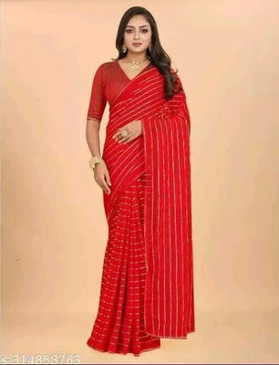 Sareez House Striped Bollywood Georgette Saree(Red)