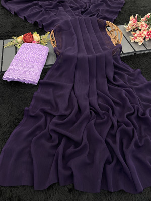 Sanskriti Synthetics Solid/Plain Handloom Georgette Saree(Purple)