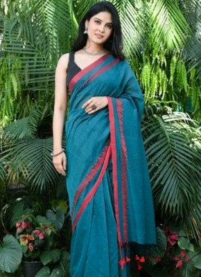SMRITI HANDLOOM Woven Handloom Cotton Silk Saree(Light Blue)