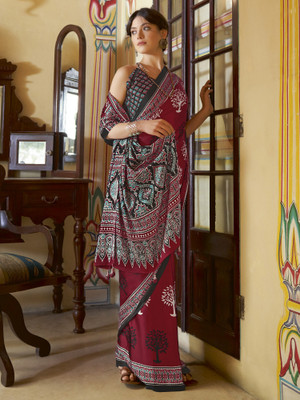 Divastri Printed Daily Wear Crepe Saree(Red)