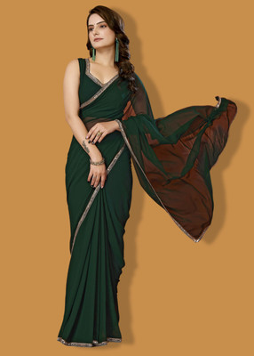 LOROFY Embellished Bollywood Georgette Saree(Dark Green)