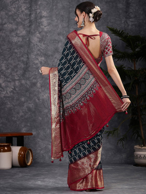 Tasrika Digital Print Chinnalapattu Viscose Rayon Saree(Dark Blue)