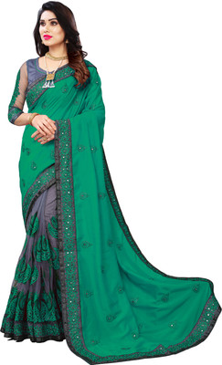 sadgun creation Embroidered Bollywood Net Saree(Green)