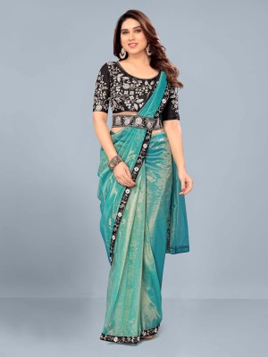 ISHA TRADE Embellished Bollywood Net Saree(Blue)