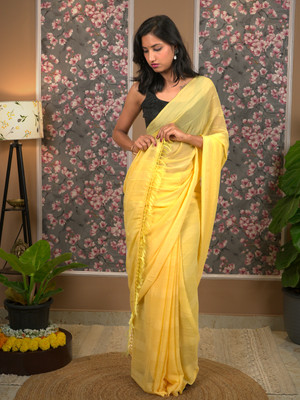 Hella Fashions Solid/Plain Daily Wear Chiffon Saree(Yellow)