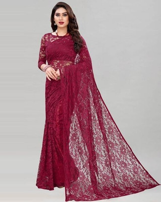 Vragi Self Design Bollywood Net Saree(Maroon)