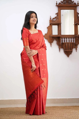 GARIYA Self Design Kanjivaram Cotton Silk Saree(Red)