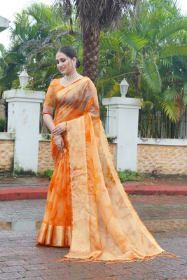 Aarunika MT Woven, Printed Bollywood Organza Saree(Orange)