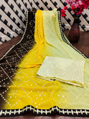 RUPAL CREATION Embroidered Bhagalpuri Georgette Saree(Yellow)