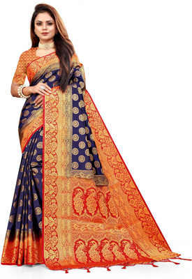 ANISSA SAREE Woven Banarasi Art Silk Saree(Dark Blue)