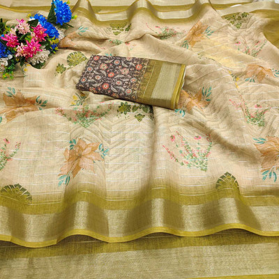 AARADHYA Printed Bollywood Cotton Linen Saree(Multicolor)