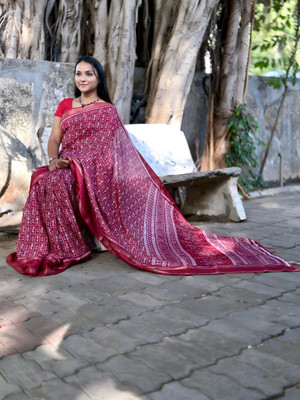 DAZLIO Printed Kalamkari Georgette Saree(Multicolor)