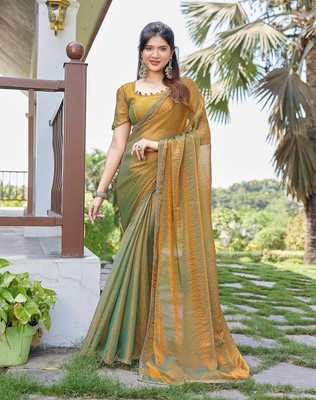 DEBRIS FAB Solid/Plain Bollywood Organza Saree(Yellow)