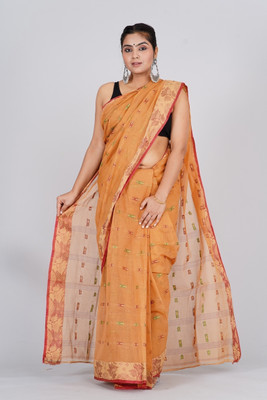 maa textile Self Design Tant Pure Cotton Saree(Orange)