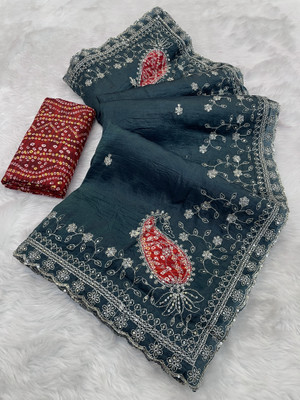 Vastramsarees Embroidered Bollywood Jimmy choo Saree(Dark Blue)