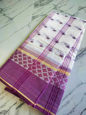 Dutta Self Design Tant Pure Cotton Saree(Light Blue)