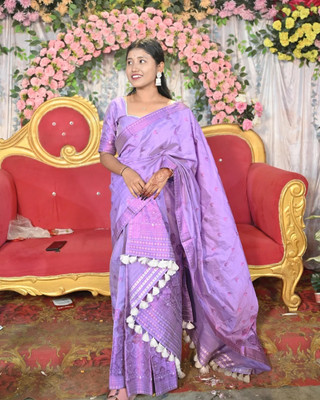 YINATZ KY GARCIA CREATION Woven Mekhela Chador Silk Blend Saree(Purple)
