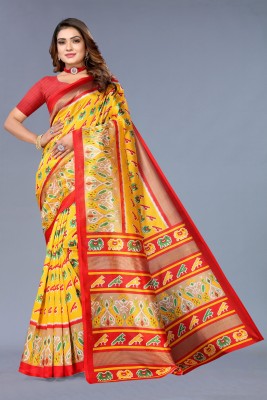 Sthit Printed Bollywood Art Silk Saree(Yellow, Red)