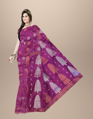 Pradip Fabrics Self Design Handloom Cotton Blend Saree(Purple)