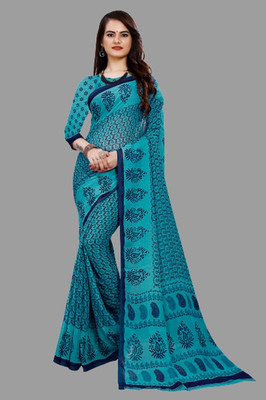 Vimalnath Synthetics Printed Mysore Georgette Saree(Blue)