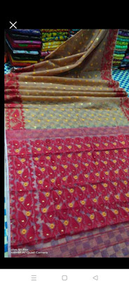 binita Self Design Jamdani Cotton Silk Saree(Cream)