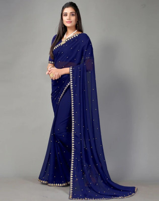 stree silk Solid/Plain, Self Design, Dyed Daily Wear Lycra Blend Saree(Blue)