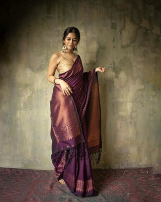 HouseOfCommon Woven Kanjivaram Pure Silk Saree(Purple)