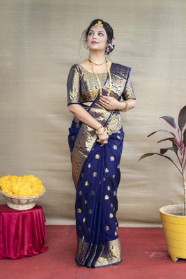 Moda Rapido Self Design Banarasi Jacquard Saree(Dark Blue)