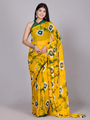 Neelkanth Ent Printed, Color Block, Digital Print, Embroidered Bollywood Chiffon Saree(Yellow)
