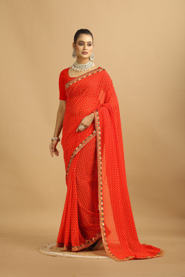 Damru trendz Digital Print Bandhani Georgette Saree(Red)