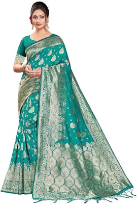 kevami fashion Woven Banarasi Jacquard Saree(Light Green)
