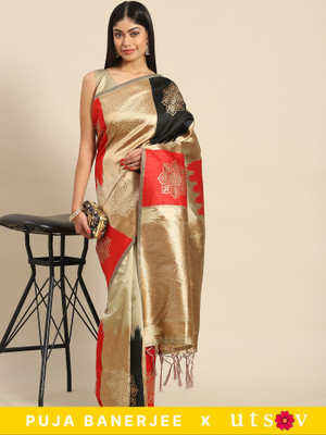 Divastri Woven Banarasi Silk Blend Saree(Beige)