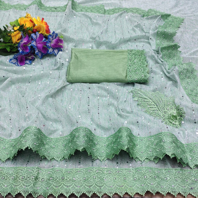 Snehdeep Embellished Bollywood Lycra Blend Saree(Light Green)