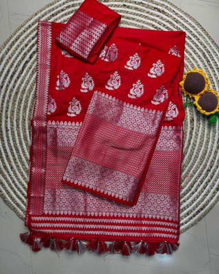 collctionmekhla Woven Mekhela Chador Pure Silk Saree(Red)