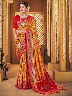ANOUK Woven Patola Silk Blend Saree(Mustard)