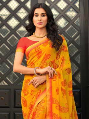 vairagee Woven Bollywood Georgette Saree(Orange)