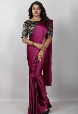 HouseOfCommon Solid/Plain Bollywood Pure Silk, Satin Saree(Purple)