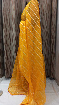 GoVika Self Design Bollywood Nylon Saree(Yellow)