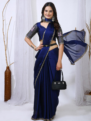 HERE N NOW Printed Banarasi Georgette Saree(Blue)
