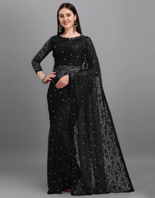Samah Dyed, Embellished, Self Design Bollywood Net Saree(Black)