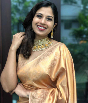 Rudr Venture Digital Print Banarasi Jacquard Saree(Gold)