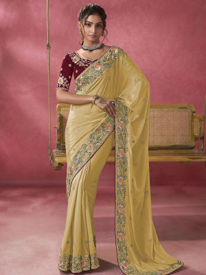 odette Embroidered Saree with Attached Blouse Georgette Saree(Pack of 2, Yellow)