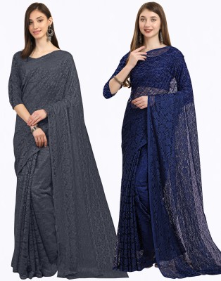 IRIS Embellished Bollywood Net Saree(Pack of 2, Grey, Dark Blue)