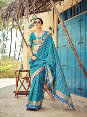 all about you Woven Bollywood Cotton Silk Saree(Blue)