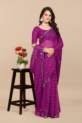 MAA CREATION Floral Print Bollywood Net Saree(Purple)