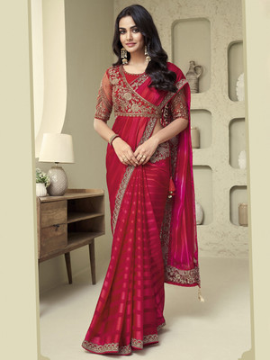 Divastri Embellished Bollywood Georgette Saree(Red)