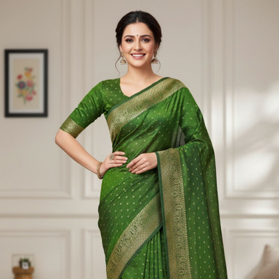 EZIESHREE Woven Banarasi Pure Silk Saree(Green)