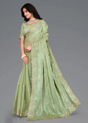 Brahmani Creation Woven Kanjivaram Silk Blend Saree(Green)