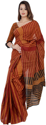 Suraj International Woven Daily Wear Pure Cotton Saree(Brown)